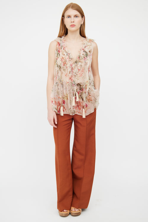 Zimmermann Pink Sheer Silk Ruffle Sleeveless Top