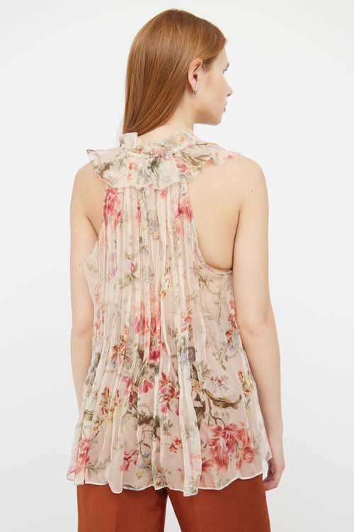 Zimmermann Pink Sheer Silk Ruffle Sleeveless Top