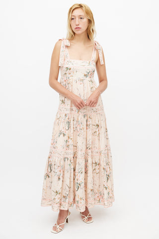 Zimmermann Pink Floral Tiered Maxi Dress