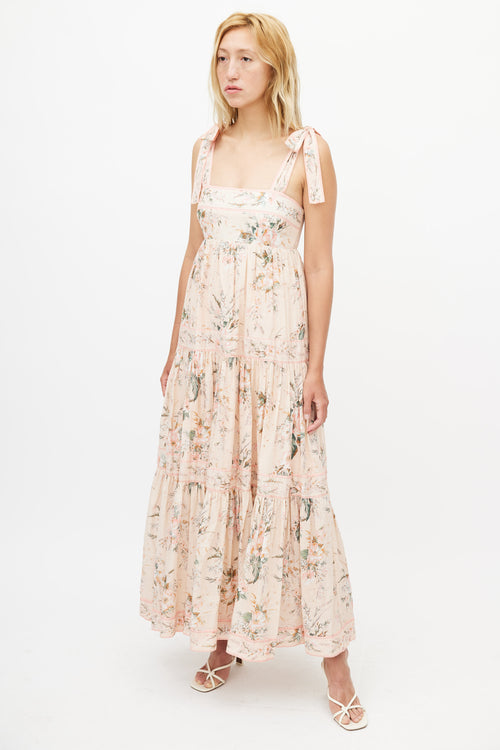 Zimmermann Pink Floral Tiered Maxi Dress