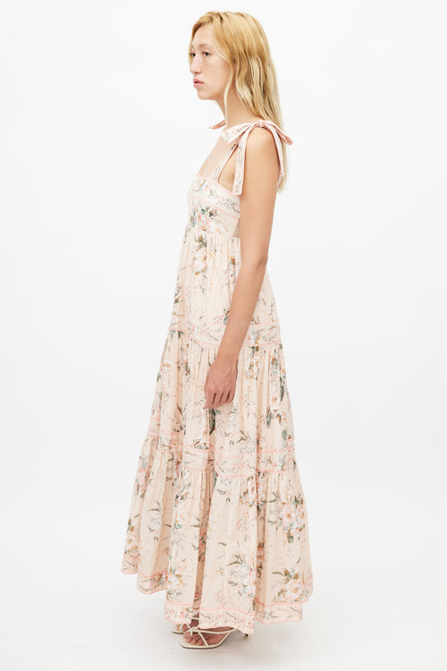 Zimmermann Pink Floral Tiered Maxi Dress