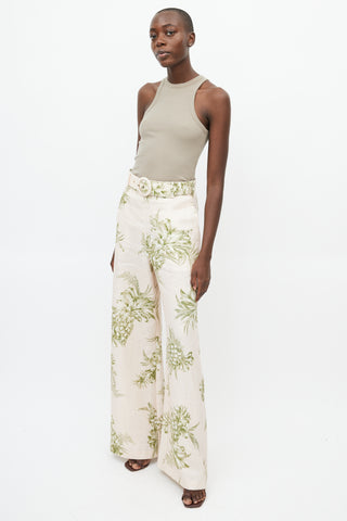 Zimmermann Pink 
Green Floral Linen Trouser