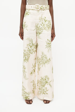 Zimmermann Pink 
Green Floral Linen Trouser