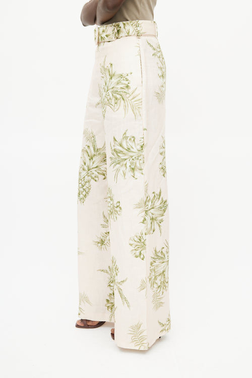 Zimmermann Pink 
Green Floral Linen Trouser