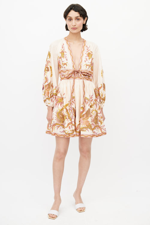 Zimmermann Pink Linen Floral Cassia Mini Dress