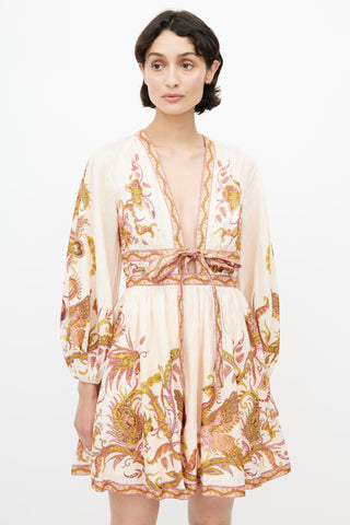 Zimmermann Pink Linen Floral Cassia Mini Dress