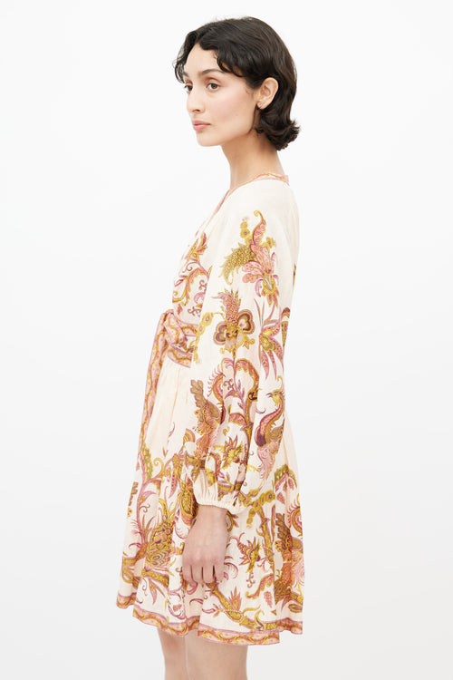 Zimmermann Pink Linen Floral Cassia Mini Dress