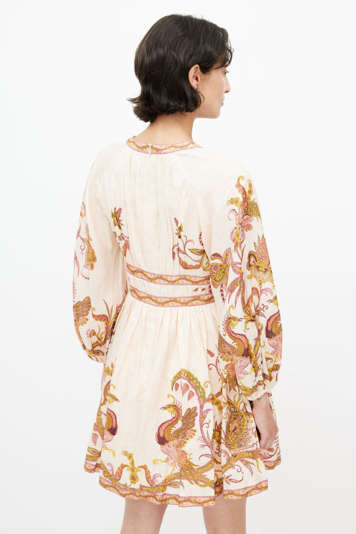 Zimmermann Pink Linen Floral Cassia Mini Dress