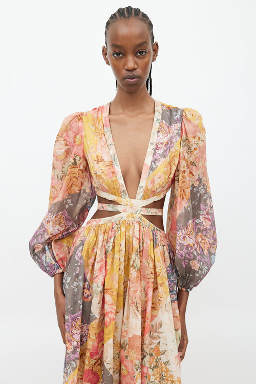 Zimmermann Pink 
Multicolour Floral Cut Out Dress