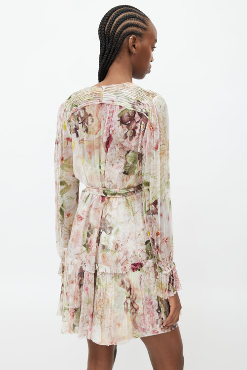 Zimmermann Pink 
Multicolour Floral Ruffled Silk Dress