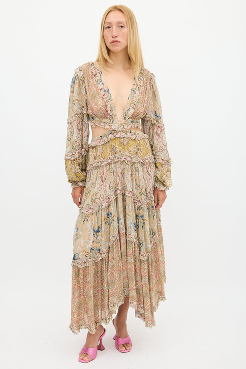 Zimmermann Pink 
Multicolour Paisley Freja Cut Out Dress