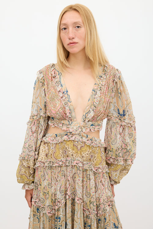 Zimmermann Pink 
Multicolour Paisley Freja Cut Out Dress