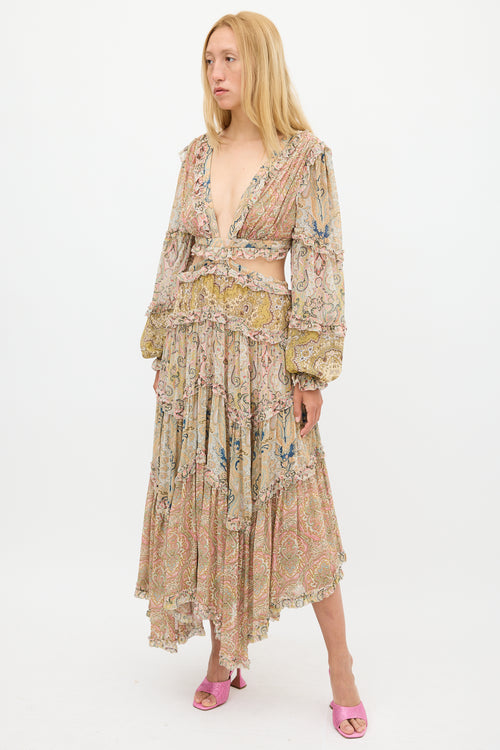 Zimmermann Pink 
Multicolour Paisley Freja Cut Out Dress