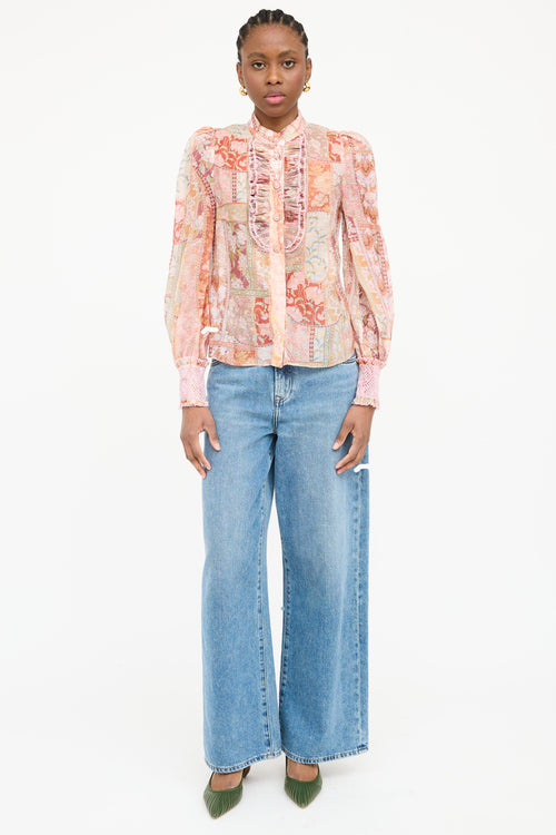 Zimmermann Linen Ruffled Paisley Shirt