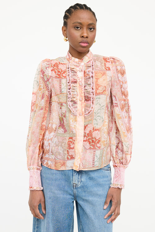 Zimmermann Linen Ruffled Paisley Shirt