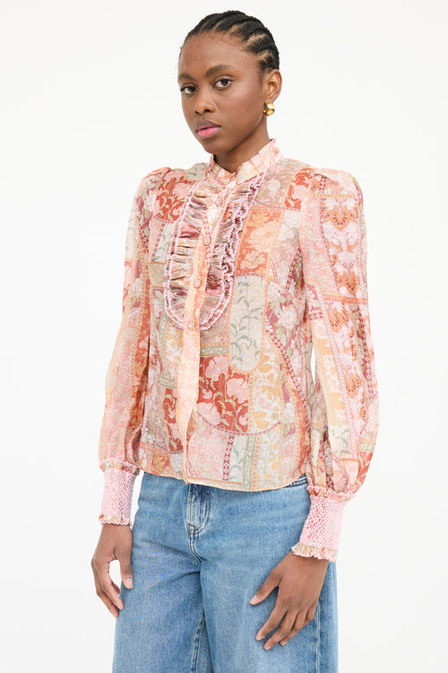 Zimmermann Linen Ruffled Paisley Shirt