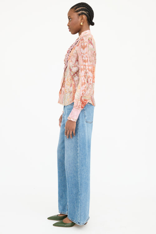 Zimmermann Linen Ruffled Paisley Shirt