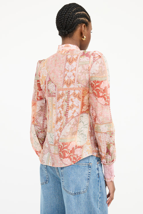 Zimmermann Linen Ruffled Paisley Shirt