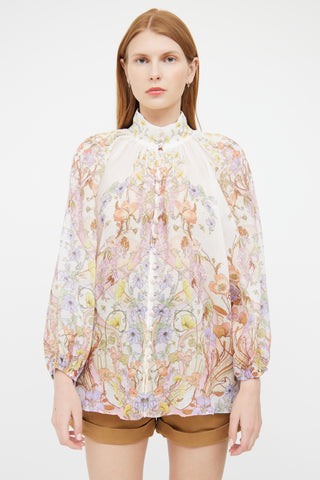 Zimmermann Pink Ramie Floral Button Top