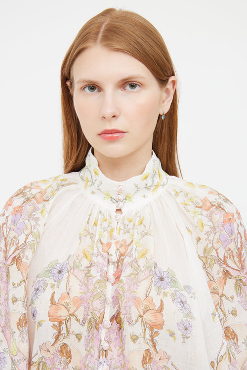 Zimmermann Pink Ramie Floral Button Top