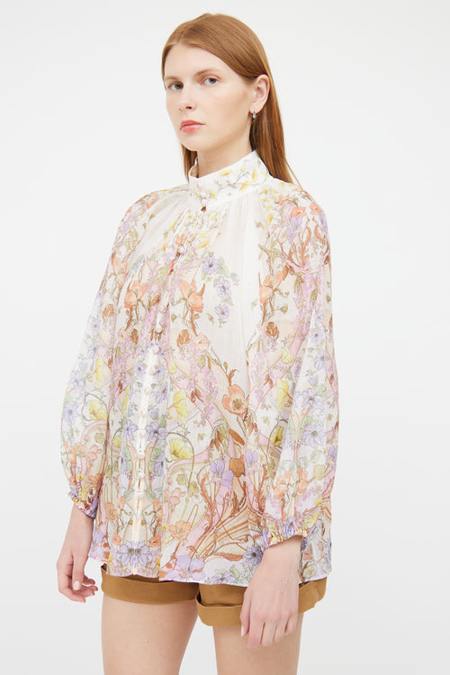 Zimmermann Pink Ramie Floral Button Top