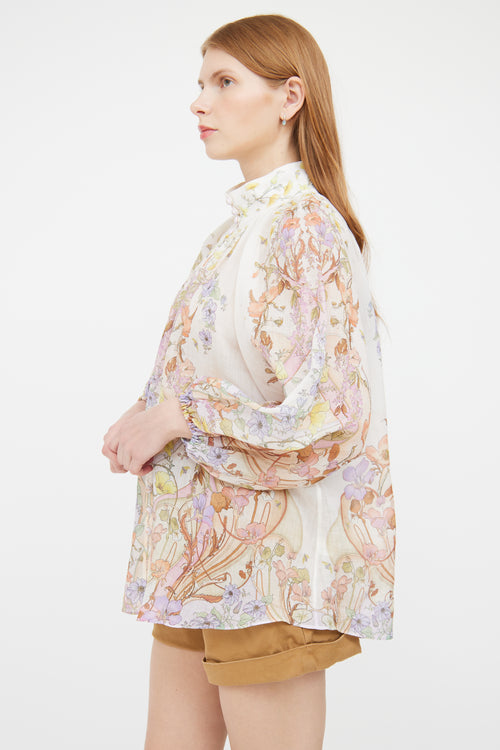 Zimmermann Pink Ramie Floral Button Top