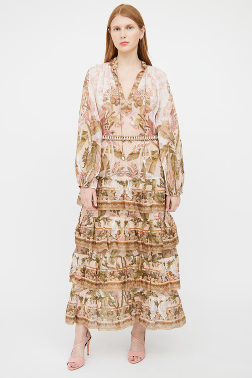 Zimmermann Pink Floral Tiered Dress