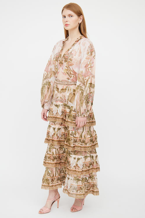 Zimmermann Pink Floral Tiered Dress