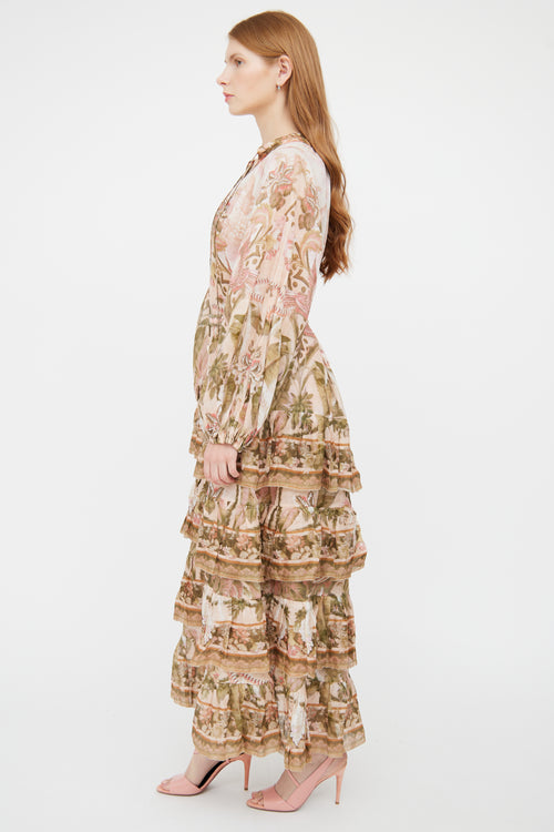 Zimmermann Pink Floral Tiered Dress