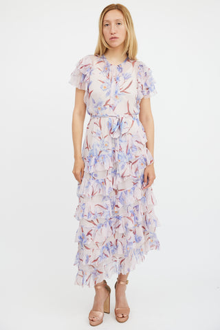 Zimmermann Pink 
Multicolour Floral Sheer Ruffled Corsage Dress