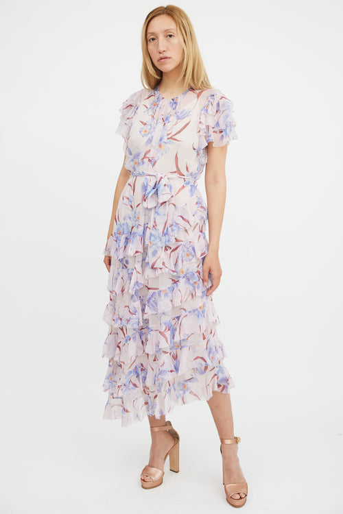 Zimmermann Pink 
Multicolour Floral Sheer Ruffled Corsage Dress