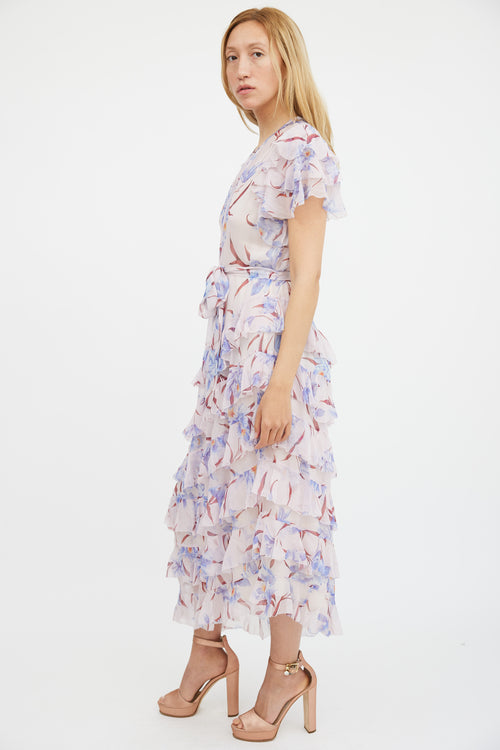 Zimmermann Pink 
Multicolour Floral Sheer Ruffled Corsage Dress