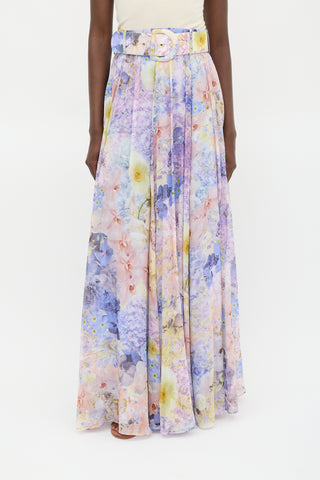 Zimmermann Purple 
Multicolour Cotton 
Silk Floral Maxi Skirt