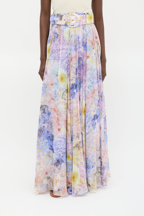 Zimmermann Purple 
Multicolour Cotton 
Silk Floral Maxi Skirt