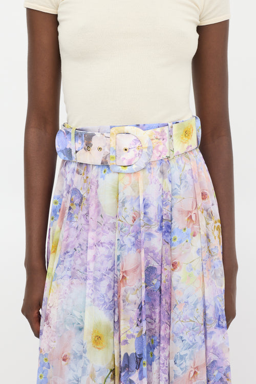 Zimmermann Purple 
Multicolour Cotton 
Silk Floral Maxi Skirt