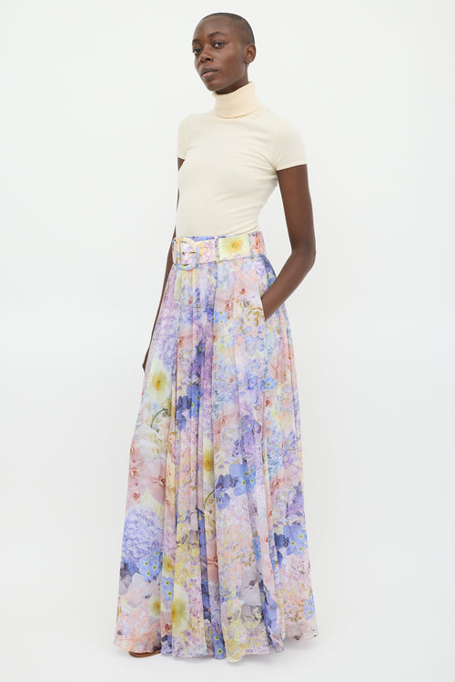 Zimmermann Purple 
Multicolour Cotton 
Silk Floral Maxi Skirt