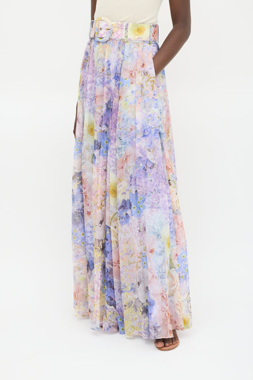 Zimmermann Purple 
Multicolour Cotton 
Silk Floral Maxi Skirt