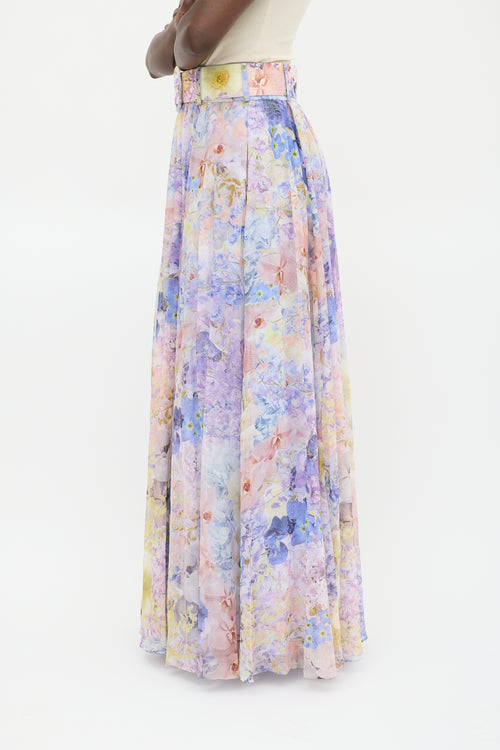 Zimmermann Purple 
Multicolour Cotton 
Silk Floral Maxi Skirt