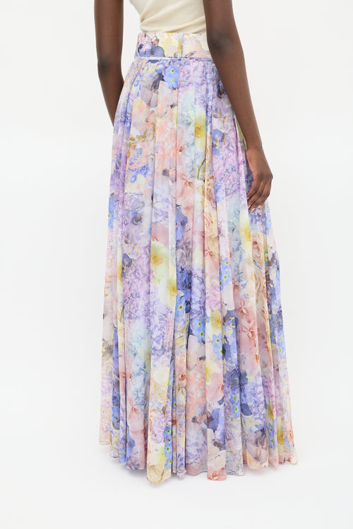 Zimmermann Purple 
Multicolour Cotton 
Silk Floral Maxi Skirt