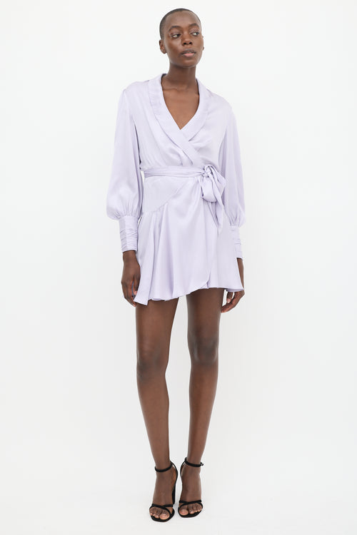 Zimmermann Purple Silk Ruffled Wrap Dress