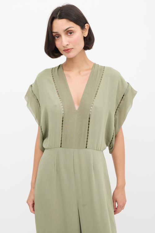 Zimmermann Sage Green Panelled Wide Leg Jumpsuit