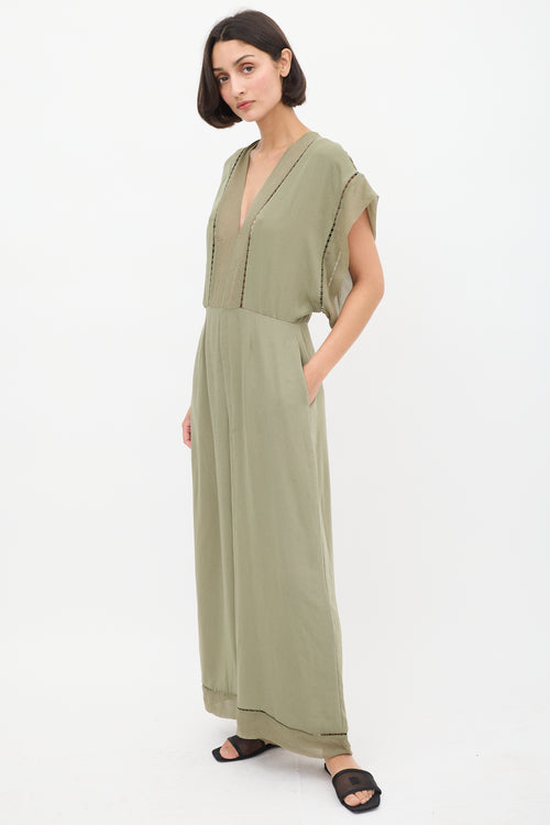 Zimmermann Sage Green Panelled Wide Leg Jumpsuit