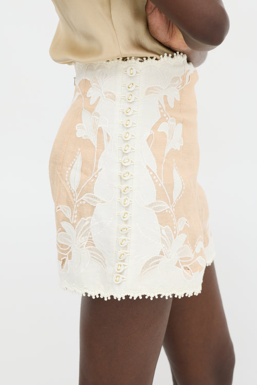 Zimmermann White 
Beige Panelled Button Up Co-Ord Set