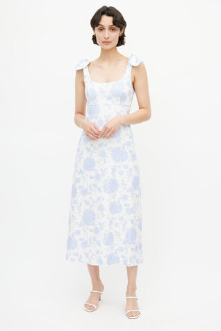 Zimmermann White 
Blue Floral Linen Dress