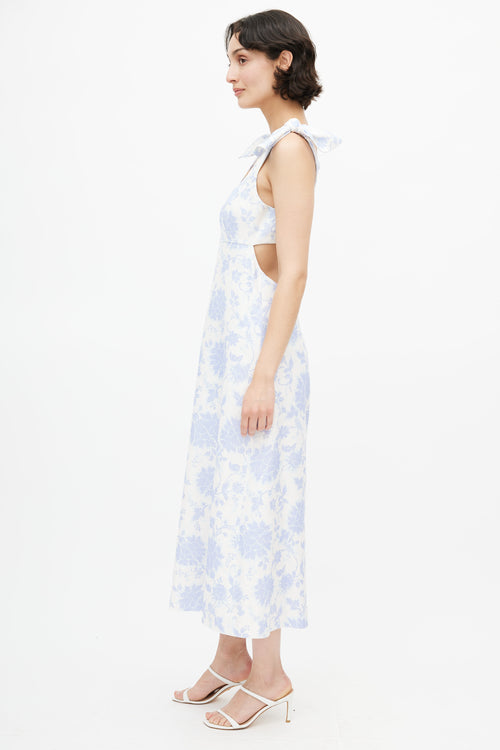 Zimmermann White 
Blue Floral Linen Dress