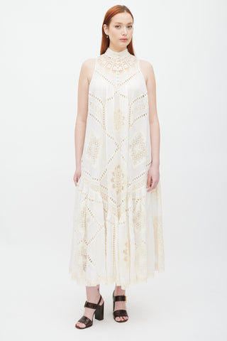 Zimmermann White 
Cream Crochet Lace Panel Dress