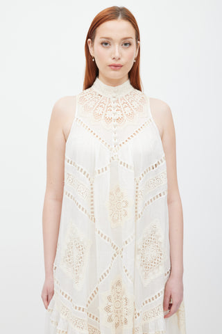 Zimmermann White 
Cream Crochet Lace Panel Dress