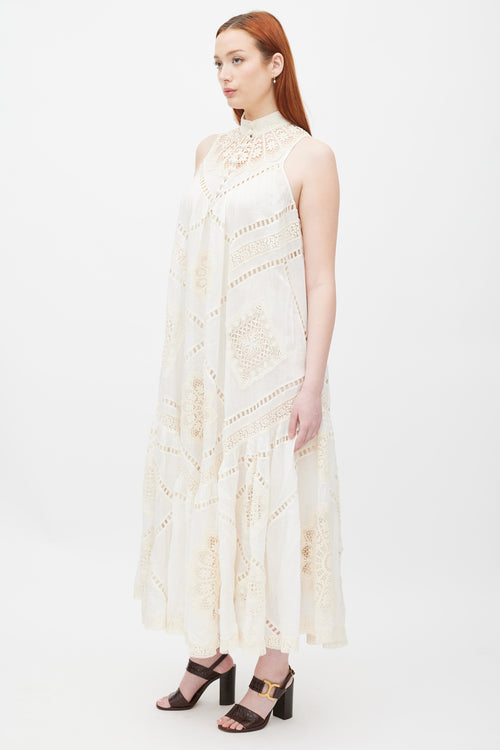 Zimmermann White 
Cream Crochet Lace Panel Dress