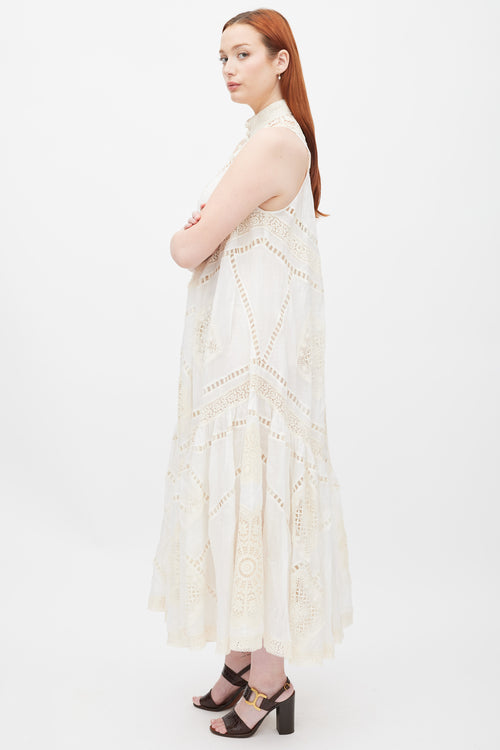 Zimmermann White 
Cream Crochet Lace Panel Dress