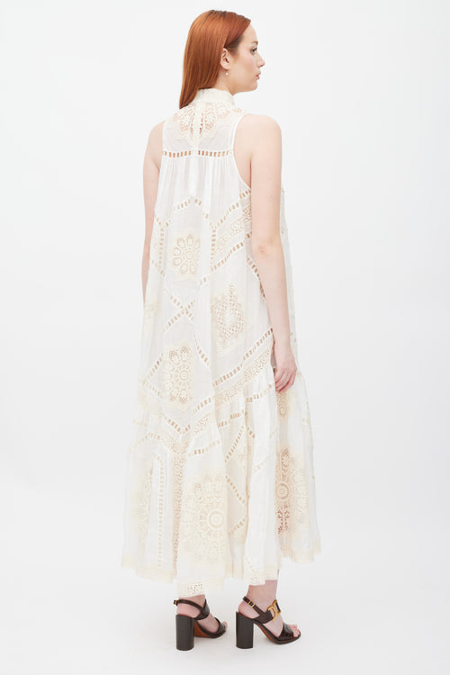 Zimmermann White 
Cream Crochet Lace Panel Dress